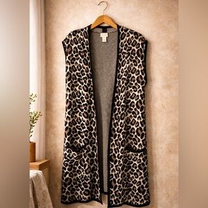 🐆 Chico’s Leopard Print Longline Open Vest — Sleeveless — Size 1 (8/10)